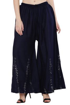 Women Navy Solid Stone Work Plazzo/Plazo with Elastic Drawstring (Free Size) 1