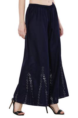 Women Navy Solid Stone Work Plazzo/Plazo with Elastic Drawstring (Free Size) 2