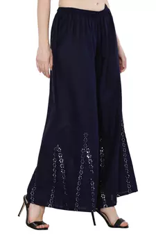 Women Navy Solid Stone Work Plazzo/Plazo with Elastic Drawstring (Free Size)