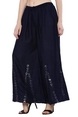 Women Navy Solid Stone Work Plazzo/Plazo with Elastic Drawstring (Free Size) 3