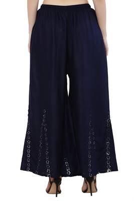 Women Navy Solid Stone Work Plazzo/Plazo with Elastic Drawstring (Free Size) 4