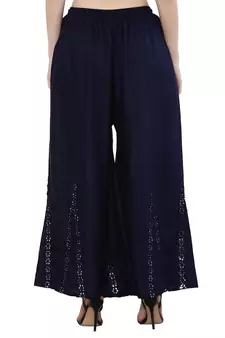 Women Navy Solid Stone Work Plazzo/Plazo with Elastic Drawstring (Free Size)