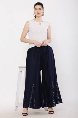 Women Navy Solid Stone Work Plazzo/Plazo with Elastic Drawstring (Free Size) 5
