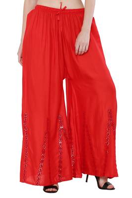 Women Red Solid Stone Work Plazzo/Plazo with Elastic Drawstring (Free Size) 1
