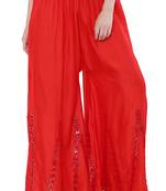 Women Red Solid Stone Work Plazzo/Plazo with Elastic Drawstring (Free Size)