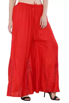 Women Red Solid Stone Work Plazzo/Plazo with Elastic Drawstring (Free Size)