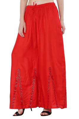 Women Red Solid Stone Work Plazzo/Plazo with Elastic Drawstring (Free Size) 3