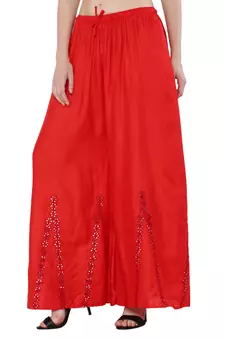 Women Red Solid Stone Work Plazzo/Plazo with Elastic Drawstring (Free Size)
