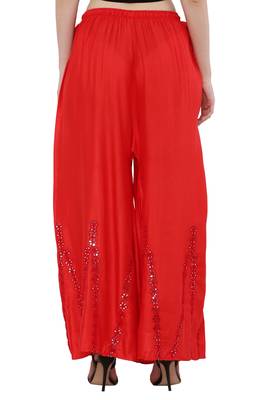Women Red Solid Stone Work Plazzo/Plazo with Elastic Drawstring (Free Size) 4