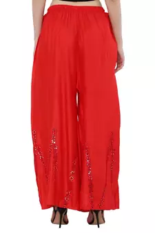 Women Red Solid Stone Work Plazzo/Plazo with Elastic Drawstring (Free Size)