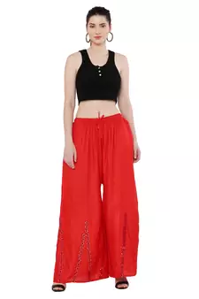 Women Red Solid Stone Work Plazzo/Plazo with Elastic Drawstring (Free Size)