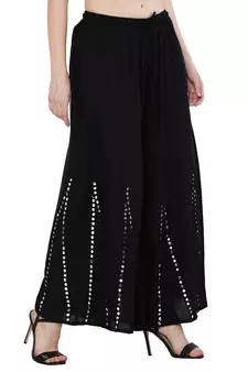 Women Black Solid Stone Work Plazzo/Plazo with Elastic Drawstring (Free Size)