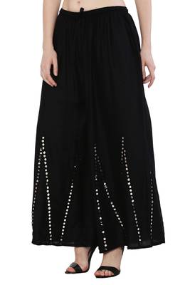 Women Black Solid Stone Work Plazzo/Plazo with Elastic Drawstring (Free Size) 3