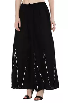 Women Black Solid Stone Work Plazzo/Plazo with Elastic Drawstring (Free Size)