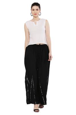 Women Black Solid Stone Work Plazzo/Plazo with Elastic Drawstring (Free Size) 5