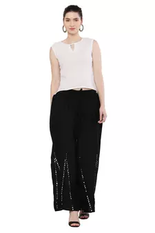 Women Black Solid Stone Work Plazzo/Plazo with Elastic Drawstring (Free Size)