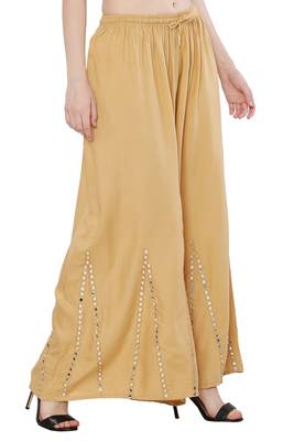 Women Cream Solid Stone Work Plazzo/Plazo with Elastic Drawstring (Free Size) 2