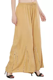 Women Cream Solid Stone Work Plazzo/Plazo with Elastic Drawstring (Free Size)