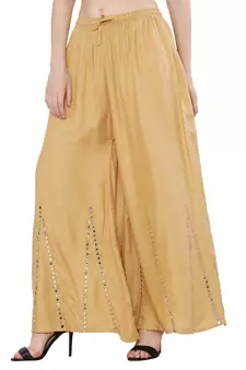 Women Cream Solid Stone Work Plazzo/Plazo with Elastic Drawstring (Free Size)