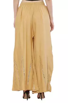 Women Cream Solid Stone Work Plazzo/Plazo with Elastic Drawstring (Free Size)