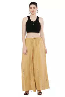 Women Cream Solid Stone Work Plazzo/Plazo with Elastic Drawstring (Free Size)