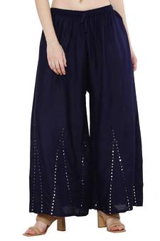 Women Navy Solid Stone Work Plazzo/Plazo with Elastic Drawstring (Free Size)