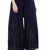 Women Navy Solid Stone Work Plazzo/Plazo with Elastic Drawstring (Free Size)