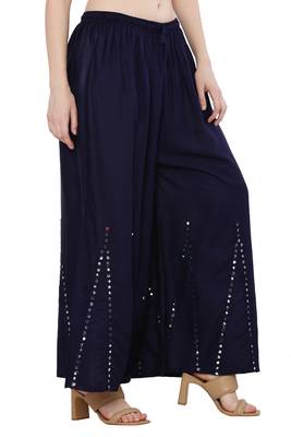 Women Navy Solid Stone Work Plazzo/Plazo with Elastic Drawstring (Free Size) 2