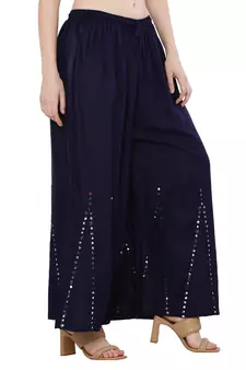 Women Navy Solid Stone Work Plazzo/Plazo with Elastic Drawstring (Free Size)