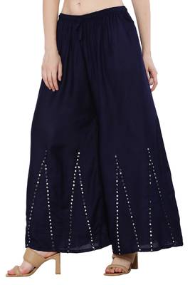 Women Navy Solid Stone Work Plazzo/Plazo with Elastic Drawstring (Free Size) 3