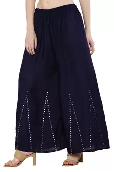 Women Navy Solid Stone Work Plazzo/Plazo with Elastic Drawstring (Free Size)