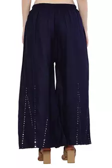 Women Navy Solid Stone Work Plazzo/Plazo with Elastic Drawstring (Free Size)