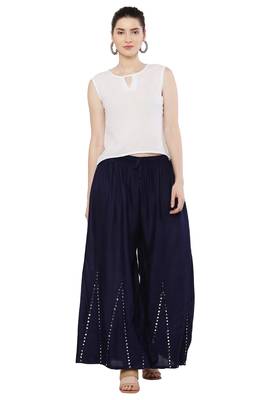 Women Navy Solid Stone Work Plazzo/Plazo with Elastic Drawstring (Free Size) 5