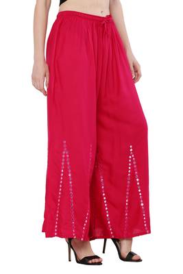 Women Pink Solid Stone Work Plazzo/Plazo with Elastic Drawstring (Free Size) 2