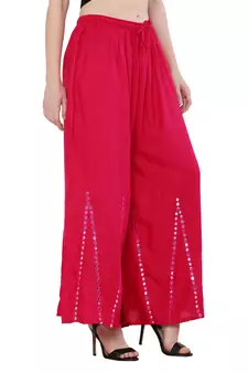 Women Pink Solid Stone Work Plazzo/Plazo with Elastic Drawstring (Free Size)