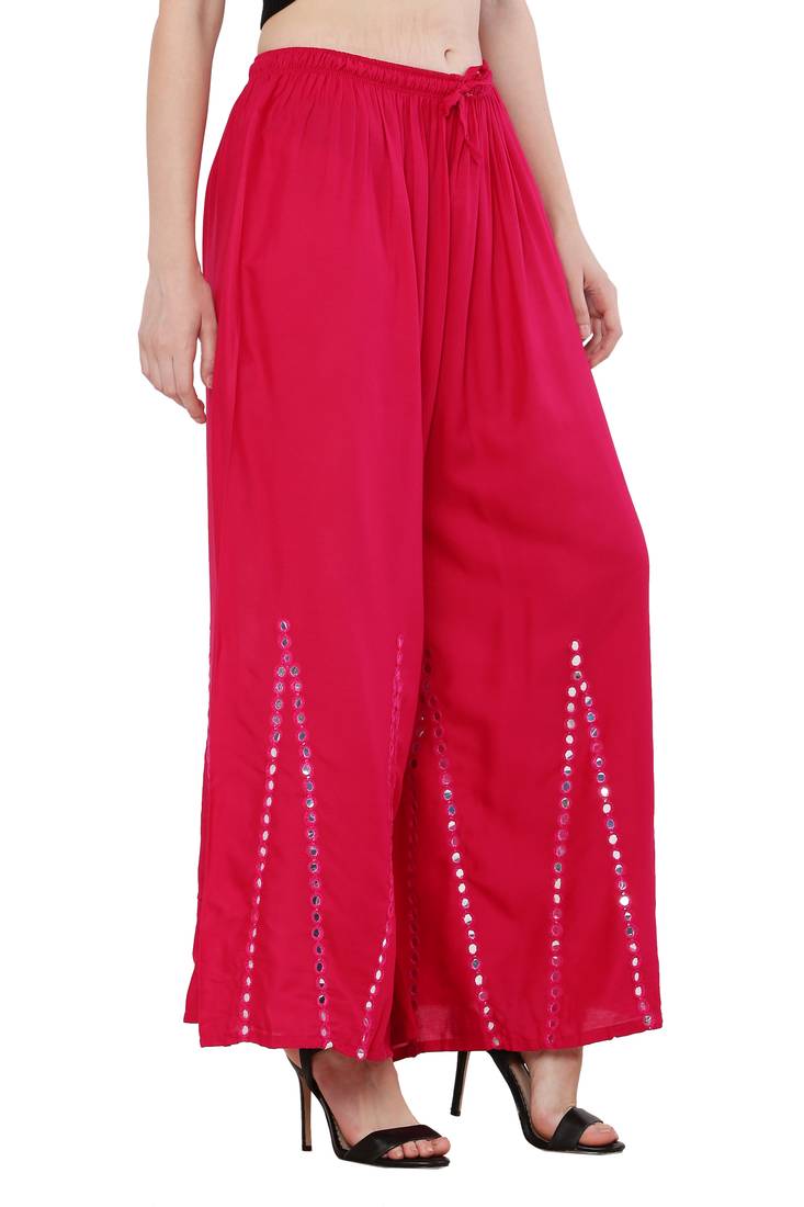 Women Pink Solid Stone Work Plazzo/Plazo with Elastic Drawstring (Free Size)