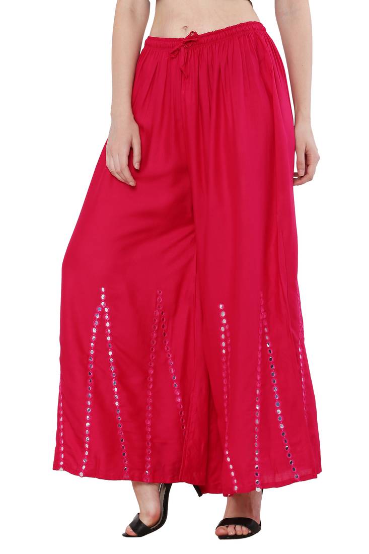 Women Pink Solid Stone Work Plazzo/Plazo with Elastic Drawstring (Free Size)