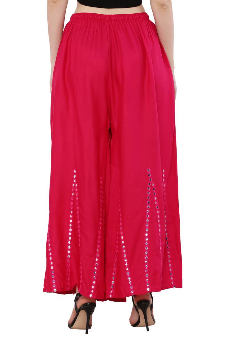 Women Pink Solid Stone Work Plazzo/Plazo with Elastic Drawstring (Free Size)