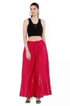 Women Pink Solid Stone Work Plazzo/Plazo with Elastic Drawstring (Free Size)