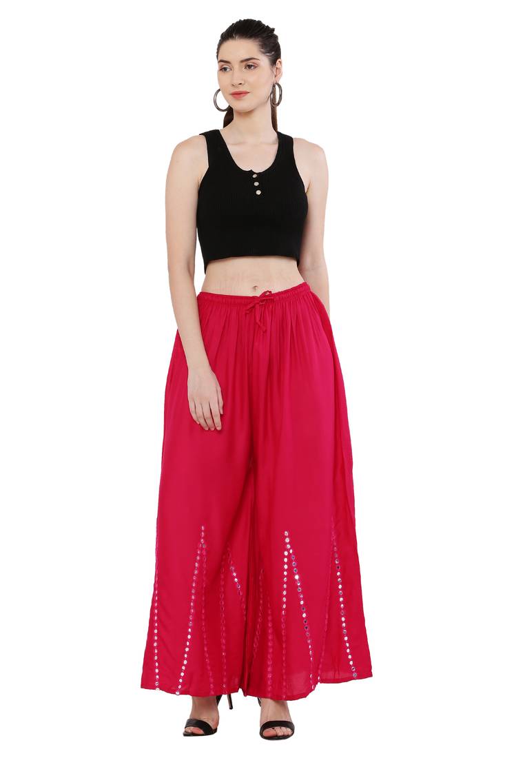 Women Pink Solid Stone Work Plazzo/Plazo with Elastic Drawstring (Free Size)