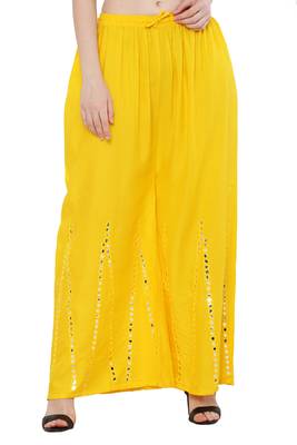 Women Yellow Solid Stone Work Plazzo/Plazo with Elastic Drawstring (Free Size) 1