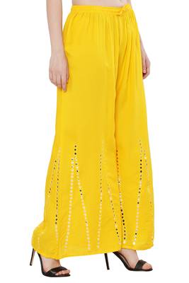 Women Yellow Solid Stone Work Plazzo/Plazo with Elastic Drawstring (Free Size) 2