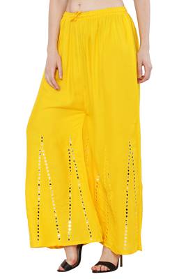 Women Yellow Solid Stone Work Plazzo/Plazo with Elastic Drawstring (Free Size) 3