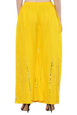 Women Yellow Solid Stone Work Plazzo/Plazo with Elastic Drawstring (Free Size) 4