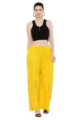 Women Yellow Solid Stone Work Plazzo/Plazo with Elastic Drawstring (Free Size) 5