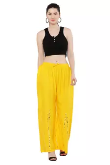 Women Yellow Solid Stone Work Plazzo/Plazo with Elastic Drawstring (Free Size)