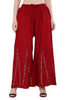 Women Maroon Solid Stone Work Plazzo/Plazo with Elastic Drawstring (Free Size)