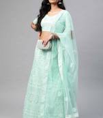 SHUBHKALA Light Green Dori Embroidered Net Semi Stitched Lehenga & Unstitched Blouse With Dupatta