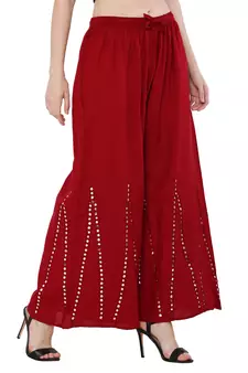 Women Maroon Solid Stone Work Plazzo/Plazo with Elastic Drawstring (Free Size)