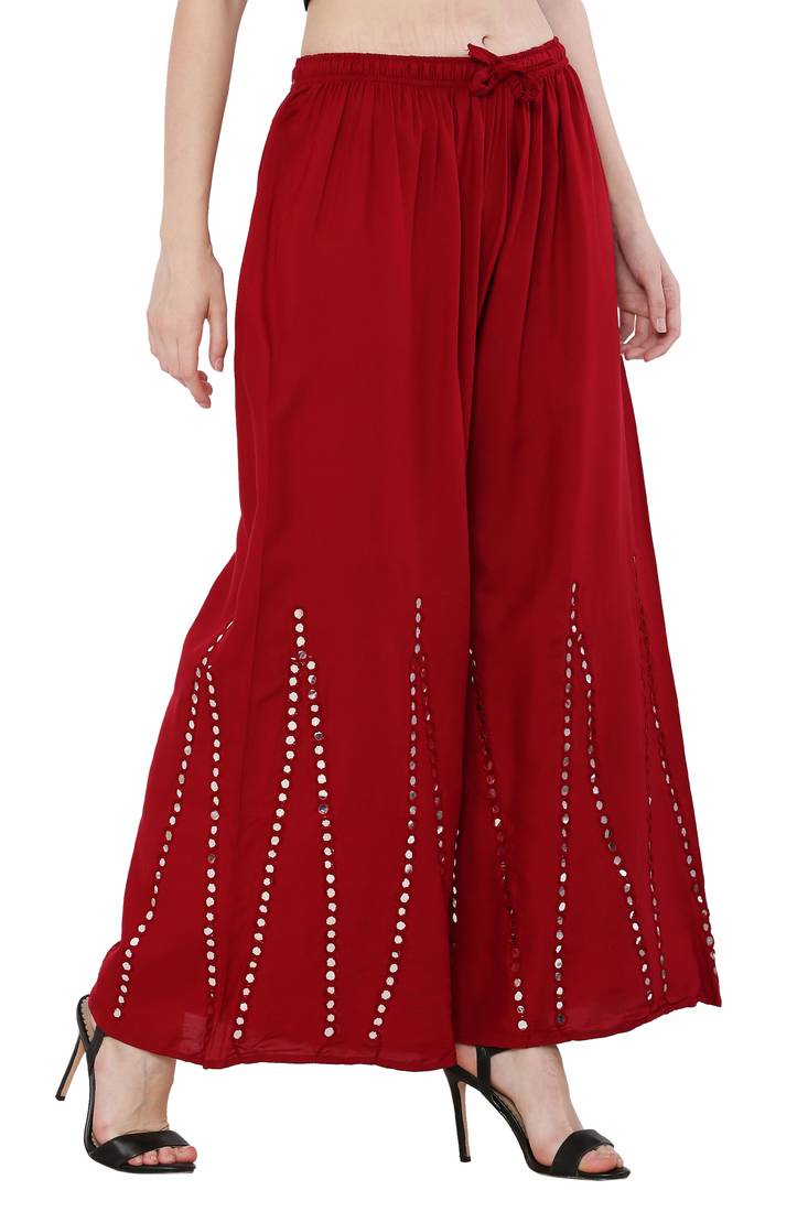 Women Maroon Solid Stone Work Plazzo/Plazo with Elastic Drawstring (Free Size)